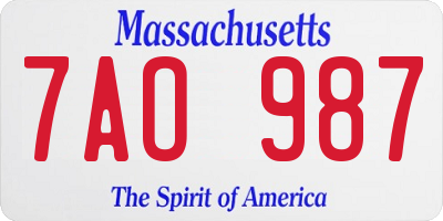 MA license plate 7AO987