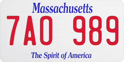 MA license plate 7AO989