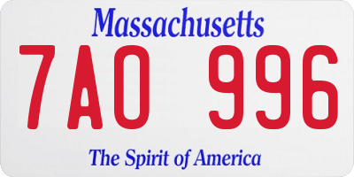 MA license plate 7AO996