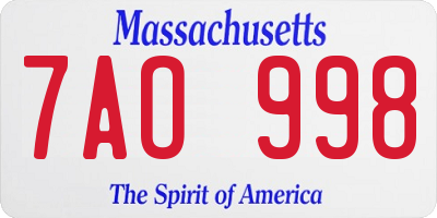 MA license plate 7AO998