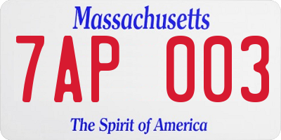 MA license plate 7AP003