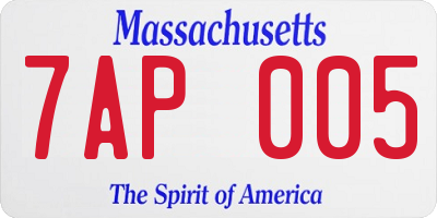 MA license plate 7AP005