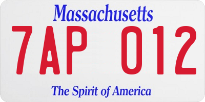 MA license plate 7AP012