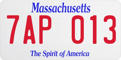 MA license plate 7AP013