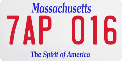 MA license plate 7AP016