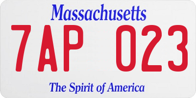 MA license plate 7AP023