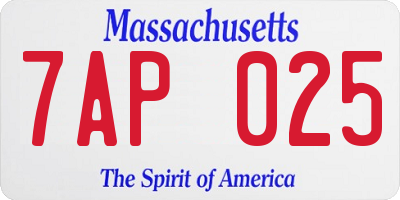 MA license plate 7AP025