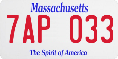 MA license plate 7AP033