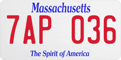 MA license plate 7AP036