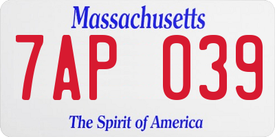 MA license plate 7AP039