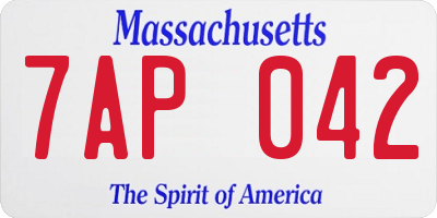 MA license plate 7AP042