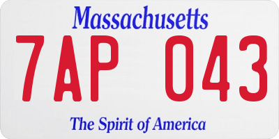 MA license plate 7AP043