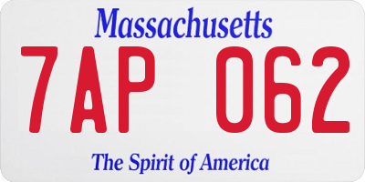 MA license plate 7AP062