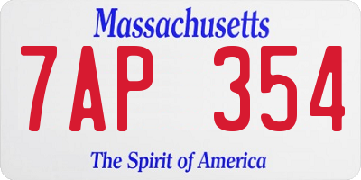 MA license plate 7AP354