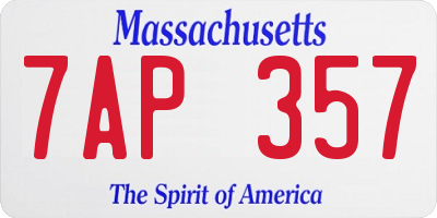 MA license plate 7AP357