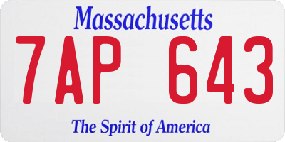 MA license plate 7AP643