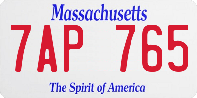 MA license plate 7AP765