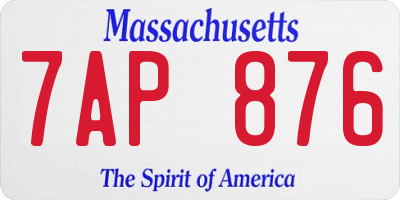 MA license plate 7AP876