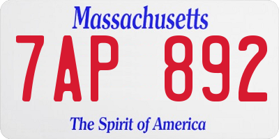 MA license plate 7AP892