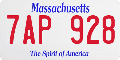 MA license plate 7AP928