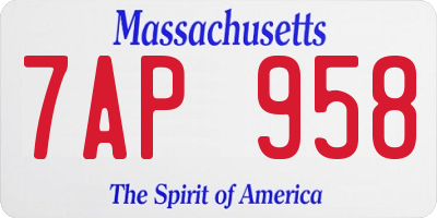 MA license plate 7AP958