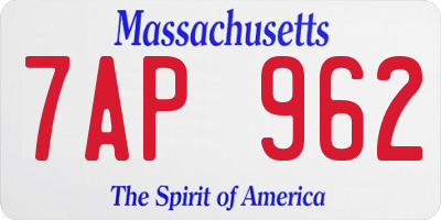 MA license plate 7AP962