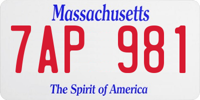 MA license plate 7AP981
