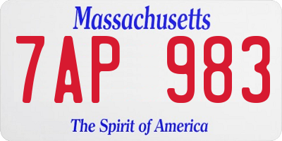 MA license plate 7AP983