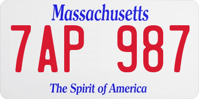 MA license plate 7AP987