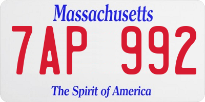 MA license plate 7AP992