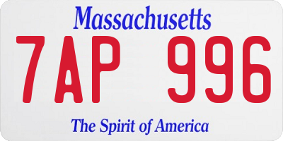 MA license plate 7AP996