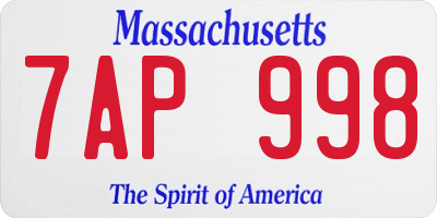 MA license plate 7AP998