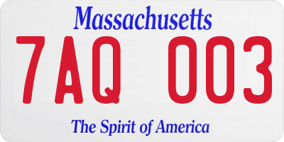 MA license plate 7AQ003