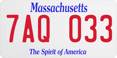 MA license plate 7AQ033