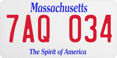 MA license plate 7AQ034