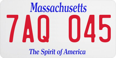 MA license plate 7AQ045