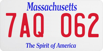MA license plate 7AQ062