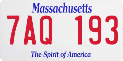 MA license plate 7AQ193