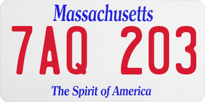 MA license plate 7AQ203