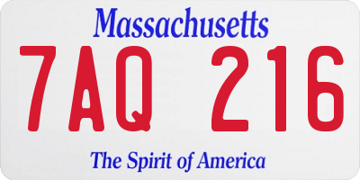 MA license plate 7AQ216