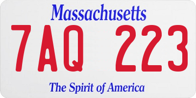 MA license plate 7AQ223