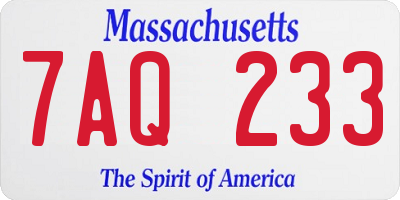 MA license plate 7AQ233