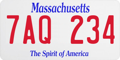 MA license plate 7AQ234