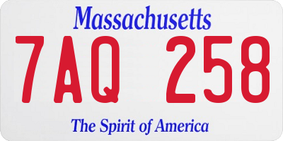 MA license plate 7AQ258