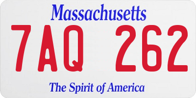 MA license plate 7AQ262