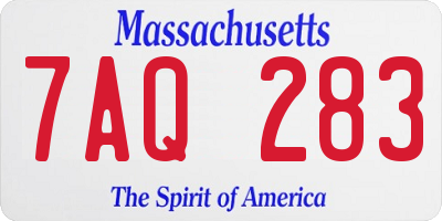 MA license plate 7AQ283