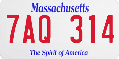 MA license plate 7AQ314