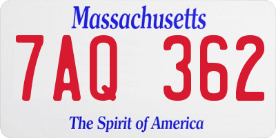 MA license plate 7AQ362