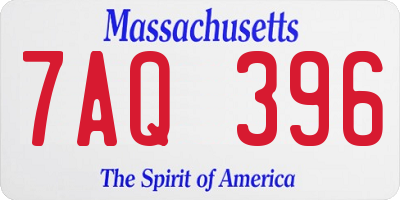 MA license plate 7AQ396