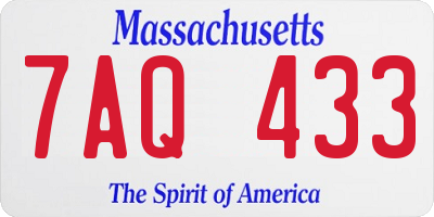MA license plate 7AQ433